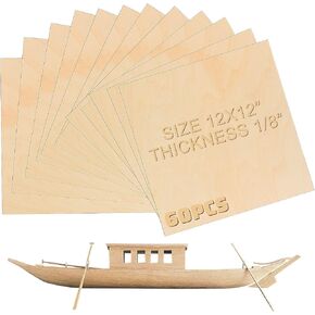Kigley 60 Pack Basswood Sheets 12"x12"x1/8", 3mm Thick Unfinished Square Wood Board for Crafts, DIY Architectural Models Making, Painting, Mini House Cut Out
