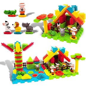 PicassoTiles PTB100 100pcs Hedgehog Shape 3D Building Blocks Tiles Farm Theme Set Learning Playset STEM Toy Set Educational Kit Child Branin Development Preschool Kindergarten Toy
