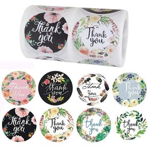 2" Thank You Stickers Roll, 8 Designs 50 mm Round Big Packaging Stickers, 500 Pcs Thank You Labels for Business Merchandise Bags, Packaging Boxes, Gifts, Envelopes and Receipts