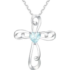 Sterling Silver Cross Necklace for Women Twisted Crucifix Pendant with Heart-Shaped Zirconia Birthday Gift