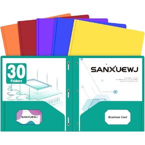 Folders with Pockets,SANXUEWJ 30 Pack Two Pocket Folders Business Card Holder Plastic Folders with Prongs for School Office Filing Cabinet Resume Portfolio (Green)