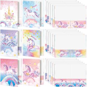 Kosiz 12 Pieces Unicorn Pocket Folders, Cute Kawaii Folders Gift Bulk Homework Folders Name Back to School for Girls Kids Classroom Teacher Birthday Party Supply