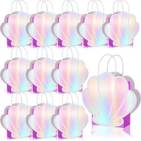 uyakhom 24 Pack Seashell Gift Bags DIY Mermaid Party Favor Bags with Holographic Sea Shell Shaped Paper Cards for Under the Sea Ocean Mermaid Theme Baby Shower Birthday Party Supplies