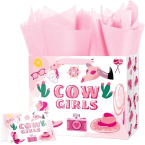 ysmile Cowboy Gift Bag for Men Boy, 13" Large Paper Bag Wrapping Tissue, Single 1 Pack