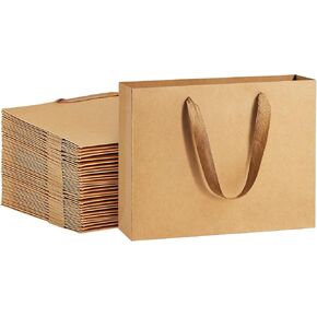 BagDream Gift Bags 8.6x4x7 25Pack Black Kraft Paper Bags with Handles, Heavy Duty Paper Shopping Bags Party Favor Gift Bags Retail Merchandise Bags Soft Cloth Handle Paper Bags