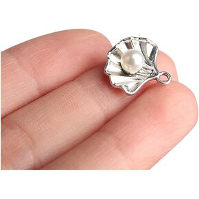 Acxico 50Pcs Pearl in Shell Charms Antiqued Silver Tone 3D 15 x 15 mm DIY Handmade Accessories