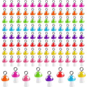 96 Pieces Mushroom Charms Pendant Colorful Mushroom Resin Charms for Jewelry Making DIY Cute Pendant Ornament for Bracelet Necklace Earrings DIY Craft, 8 Colors