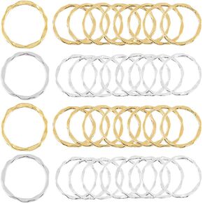SUNNYCLUE 1 Box 100Pcs Bezel Charms Alloy Linking Rings Circle Frames Hollow Textured Charms Golden Silver Links Charm Connectors Open Back Bezels Round Pendant Frames for Jewelry Making Charms
