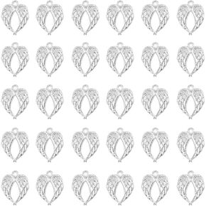 60pcs Angel Wings Pendant Charm for DIY Jewelry Making Supplies (Silver)
