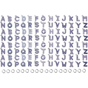 PAMIR TONG 208pcs A-Z 14mm Full Crystal Rhinestones Alphabet Letters Pendants Jump Rings for DIY Bracelets, Necklace, Jewelry Making Crafts Charms