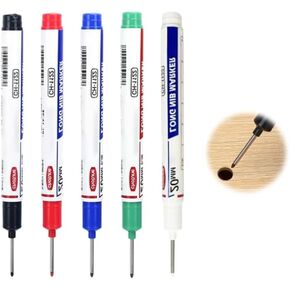 Multicolor Long Head Deep Hole Marker Pens,Permanent Markers, Set of 5, For Woodworking (White)