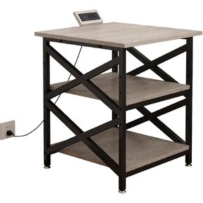 Large Printer Standwith Power Outlet, with Height Adjustable Storage Shelf, 3 Tier Rolling Printer Cart with Industrial Wheels, 23.6 x 23.6 InchesPrinter Table for Home Office, Rustic Brown