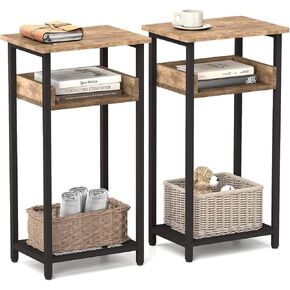 Tall Side Table, 30 inch High End Table, Small Entryway Table, Bedside Table for Living Room and Bedroom, Rustic Brown & Black