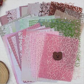 45Pcs Handmade Scrapbook Paper Set, Craft Textured Paper Sheet 7.1x5.2 Inches Mix Mesh Fabric Morandi Special Paper for Scrapbooking, Junk Journals, Journaling Supplies, DIY Materials