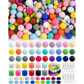 249PCS Silicone Beads, Silicone Beads for Keychain Making Kit, 15mm Silicone Beads Bulk for DIY Bracelets and Necklace Crafts, Mixed Color Round Rubber Beads for Making Keychain