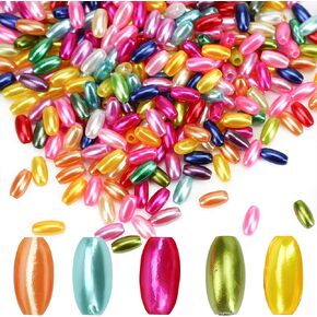 400Pcs/Lot New 4x8mm Oat Rice Shape Beads Oval Loose Beads with 1.2mm Hole for Jewelry Making, MultiColor Imitation ABS Long Fresh Water Pearls Art Crafts Decoration for DIY Bracelet Necklace Supplies