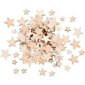 JJUNW 200Pcs Unfinished Wooden Stars Ornaments, 3 Sizes Cutout Blank Wood Pieces Star for DIY Crafts Christmas Wedding Party Wooden Flags Making Table Scatter Decoration