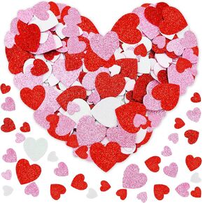300 Pieces Valentine's Day Red Pink White Glitter Heart Foam Stickers - Assorted Love Heart Shape Foam Stickers Self-Adhesive for Crafts Valentines Day Wedding Bridal Decorations Party Favor Supplies