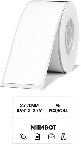 NIIMBOT D101 TABER Maker TAPE D101 ورقة طباعة ملصقات مقتبسة ، شريط ملصق ذاتي الاستبدال 25 × 70 مم شريط التسمية الحراري للمكتب المنزلي ، 95 ملصقات/لفة ، أبيض in Kuwait