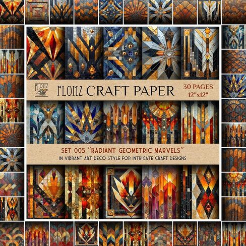 ورقة سجل القصاصات (30 صفحة 12 "x12") أعجوبة هندسية مشع في نمط Art Deco النابض بالحياة لتصميمات الحرف المعقدة Flonz Vintage ذات الطراز المزدوج على الوجهين لصناعة البطاقات الحرفية in Kuwait