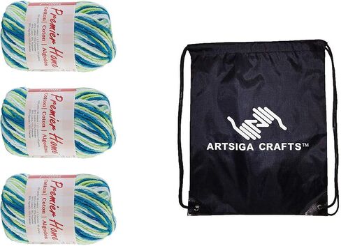 Premier Yarns Home Cotton Multi Flamingo Splash 44-24 (3-Skeins - Same Dye Lot) Worsted Medium #4 Cotton Yarn for Crocheting and Knitting with Project Bag in Saudi Arabia