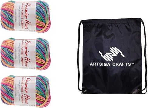 Premier Yarns Home Cotton Multi Flamingo Splash 44-24 (3-Skeins - Same Dye Lot) Worsted Medium #4 Cotton Yarn for Crocheting and Knitting with Project Bag in Saudi Arabia