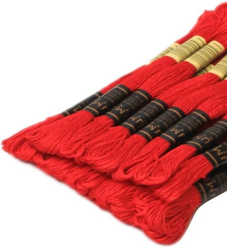 Pack of 50 Popular Colours Premium Embroidery Thread | 100% Egyptian Cotton Premium Skeins | Cross Stitch Embroidery Floss | Oeko TEX Certified| (24, 24 Skeins Red) in Saudi Arabia