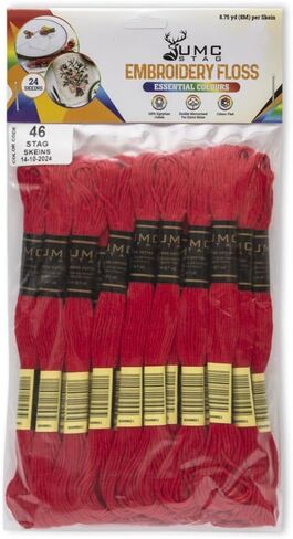 Pack of 50 Popular Colours Premium Embroidery Thread | 100% Egyptian Cotton Premium Skeins | Cross Stitch Embroidery Floss | Oeko TEX Certified| (24, 24 Skeins Red) in Saudi Arabia