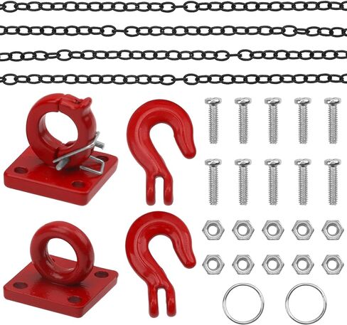 Metal Trailer Tow Hooks Winch Hook w/Trailer Chain RC Decorations Accessories Compatible with Traxxas TRX4 Redcat Gen8 Axial SCX10 1/10 RC Crawler (Red) in Kuwait