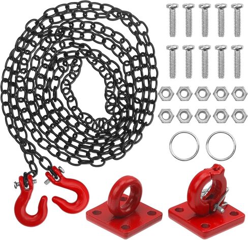 Metal Trailer Tow Hooks Winch Hook w/Trailer Chain RC Decorations Accessories Compatible with Traxxas TRX4 Redcat Gen8 Axial SCX10 1/10 RC Crawler (Red) in Kuwait