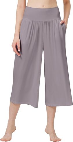 WiWi Women's Wide Leg Capri Pants Viscose from Bamboo Palazzo Lounge Bottoms with Pockets High Waist Pajama Bottom S-XXL in Kuwait