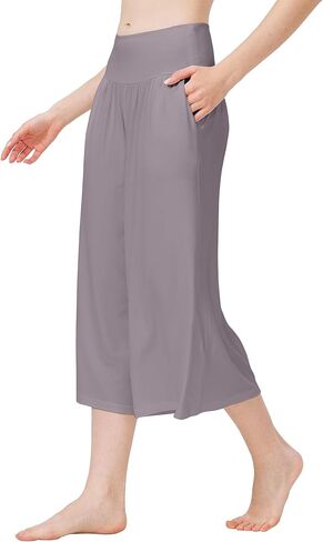 WiWi Women's Wide Leg Capri Pants Viscose from Bamboo Palazzo Lounge Bottoms with Pockets High Waist Pajama Bottom S-XXL in Kuwait