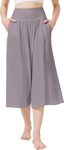 WiWi Women's Wide Leg Capri Pants Viscose from Bamboo Palazzo Lounge Bottoms with Pockets High Waist Pajama Bottom S-XXL in Kuwait
