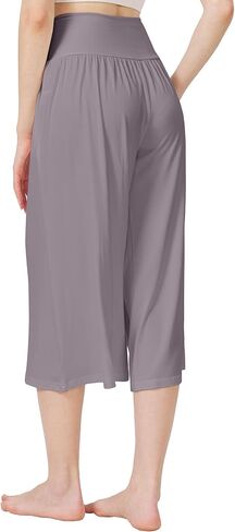 WiWi Women's Wide Leg Capri Pants Viscose from Bamboo Palazzo Lounge Bottoms with Pockets High Waist Pajama Bottom S-XXL in Kuwait