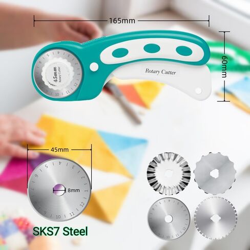 قاطع دوار 45 ملم للنسيج مع شفرات دوارة 8pcs ، قاطع القطع المتداول حافة الكروشيه تخطي الشفرة غرزة مثقبة ، قاطع دوار دبني لخياطة الحرف اليدوية للخياطة in Saudi Arabia