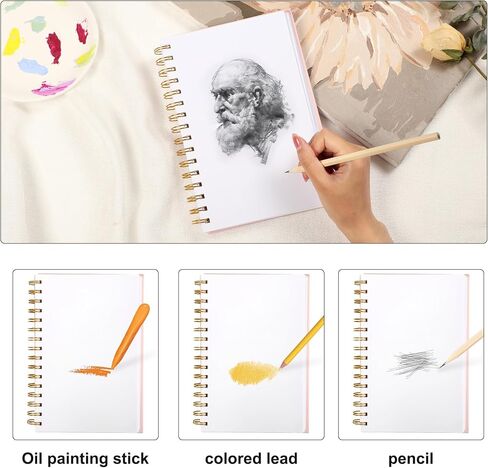 Yoment 5.5 "x 8.5" كتاب رسم رسم صغير لرسم 100 ورقة من لوحة رسم دوامة غلاف للأطفال (68 رطل/100 جم) كراسة رسم فني رسم ورق فارغ للفنان المبتدئين مع قلم رصاص وردي in Kuwait