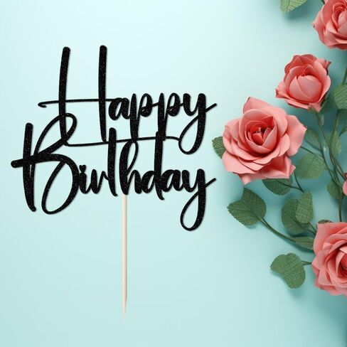 كعكة عيد ميلاد أسود أسود أعلى ، أسود بريق عيد ميلاد سعيد كعكة عيد ميلاد بونتينج ديكو ، جنس الطفل الكشف عن الحفلة/الذكرى السنوية/لوازم زخارف حفلة عيد ميلاد (ورقة) in Kuwait
