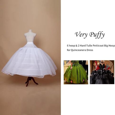 Women 6 Hoop Skirt Tulle Ball Gown Petticoat Crinoline for Bridal Wedding Under Dress, Half Slip Underskirt for Quinceanera Dress Plus Size in Kuwait