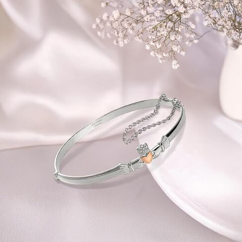GALWAY 925 Sterling Silver & Gold Claddagh Bangle Bracelet - Hypoallergenic Irish Jewelry and Gift for Women in Kuwait