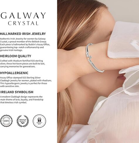 GALWAY 925 Sterling Silver & Gold Claddagh Bangle Bracelet - Hypoallergenic Irish Jewelry and Gift for Women in Kuwait