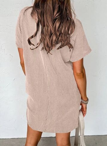 Acelitt Women Casual Summer Crewneck Short Sleeve Ribbed Mini Tshirt Dress,S-XXL in Saudi Arabia