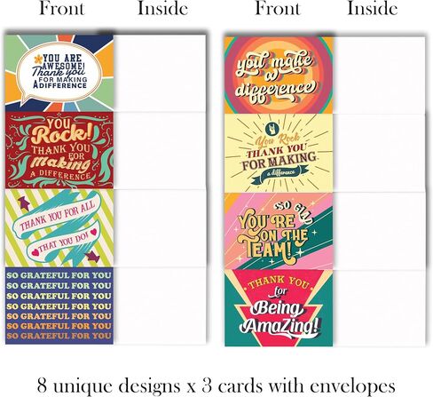 Hat Acrobat Employee Appreciation Cards with Envelopes - 24 Encouragement Cards to Inspire Your Team, Staff, Students or The Perfect Appreciation Gifts Compliment (8 designs) in Kuwait