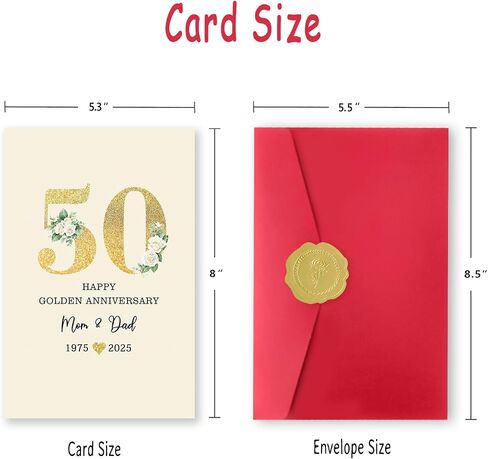 50th Anniversary Card for Mom & Dad,Happy Golden Anniversary Card Gift for parents,8x5.3 Inches,Quick-Dry,Eco-Friendly in Kuwait