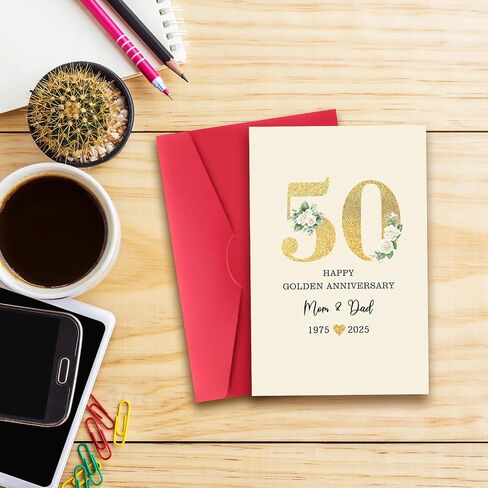 50th Anniversary Card for Mom & Dad,Happy Golden Anniversary Card Gift for parents,8x5.3 Inches,Quick-Dry,Eco-Friendly in Kuwait