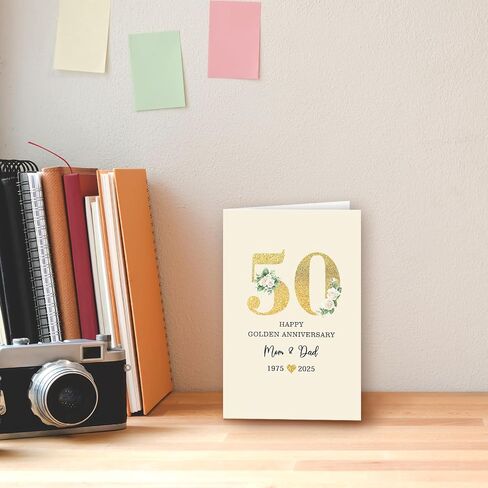 50th Anniversary Card for Mom & Dad,Happy Golden Anniversary Card Gift for parents,8x5.3 Inches,Quick-Dry,Eco-Friendly in Kuwait
