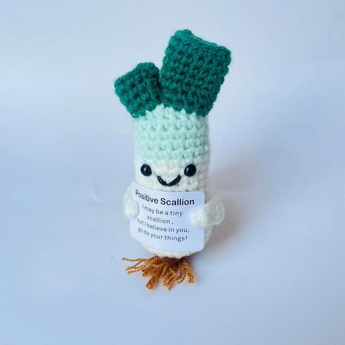 Positive Crochet Scallion Doll Funny Knitted Toys with Positive Card, Emotional Support Scallion Cute Creative Gifts for Friends Party Decoration Encouragement in Saudi Arabia