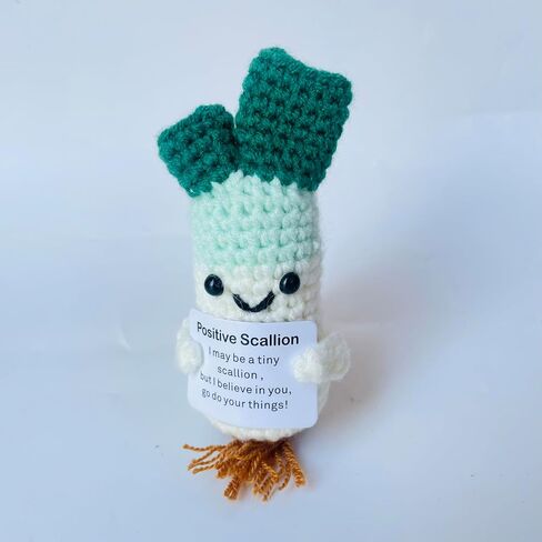 Positive Crochet Scallion Doll Funny Knitted Toys with Positive Card, Emotional Support Scallion Cute Creative Gifts for Friends Party Decoration Encouragement in Saudi Arabia