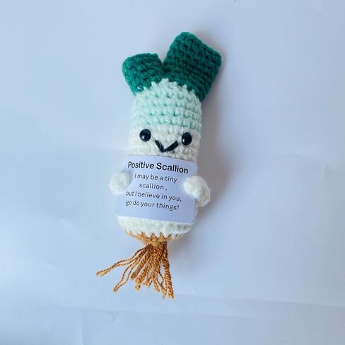 Positive Crochet Scallion Doll Funny Knitted Toys with Positive Card, Emotional Support Scallion Cute Creative Gifts for Friends Party Decoration Encouragement in Saudi Arabia
