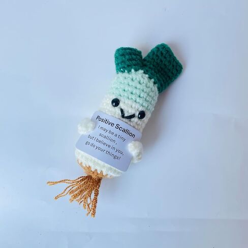 Positive Crochet Scallion Doll Funny Knitted Toys with Positive Card, Emotional Support Scallion Cute Creative Gifts for Friends Party Decoration Encouragement in Saudi Arabia