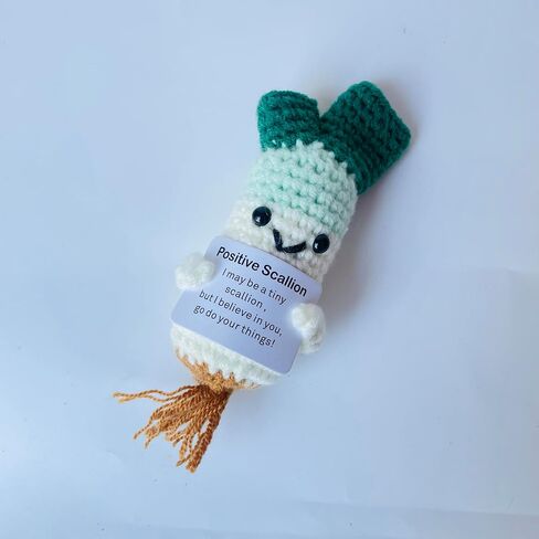 Positive Crochet Scallion Doll Funny Knitted Toys with Positive Card, Emotional Support Scallion Cute Creative Gifts for Friends Party Decoration Encouragement in Saudi Arabia